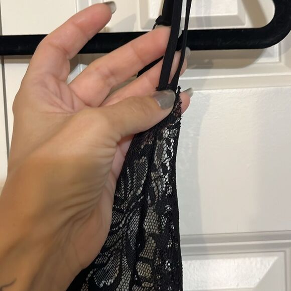 Black Lace Lingerie Sheer Slip Dress with Satin Tie - Picture 7 of 9